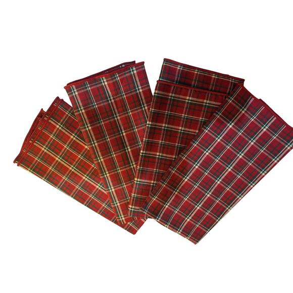 Vintage Longaberger Set 4 Plaid Tidings Red/Green/White Napkins Christmas Linens - Picture 1 of 5